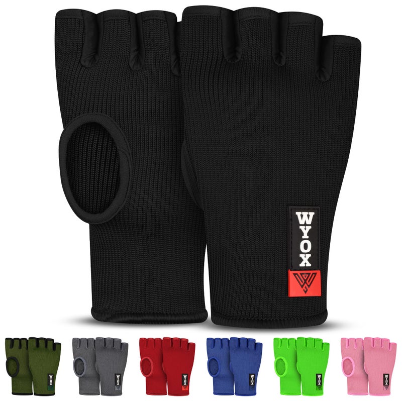 WYOX Boxing Hand Wraps Inner Gloves Men Women, Half Finger Under Mitts with Elasticated Bandages for Fist Protection, Ideal for Muay Thai, Kickboxing, MMA, and Martial Arts, Perfect for Training - Image 1